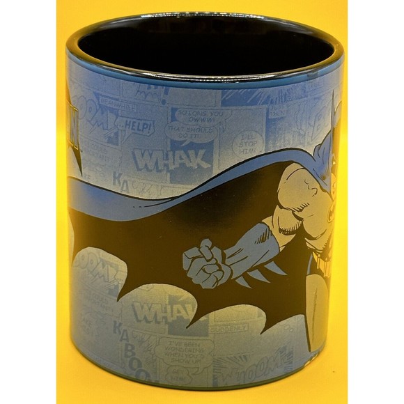 BATMAN Mug Blue w /Black & Yellow DC Comics 2011 Black Interior - Picture 4 of 7